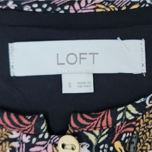 LOFT Paradise Pintucked Side Tie Dress Safari Print Front Button Lined Size S - Picture 8 of 12